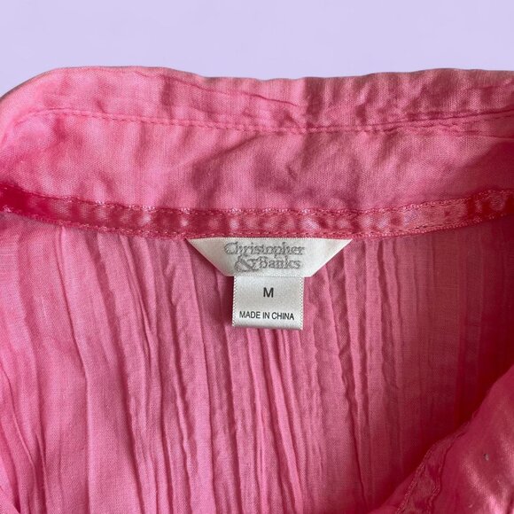Vintage Pink Pleated Button-Up Blouse – Size M – Christopher & Banks - Picture 5 of 8